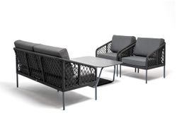 "Канны" лаунж-зона 4-местная из роупа узелкового плетения, каркас алюминий, роуп темно-серый