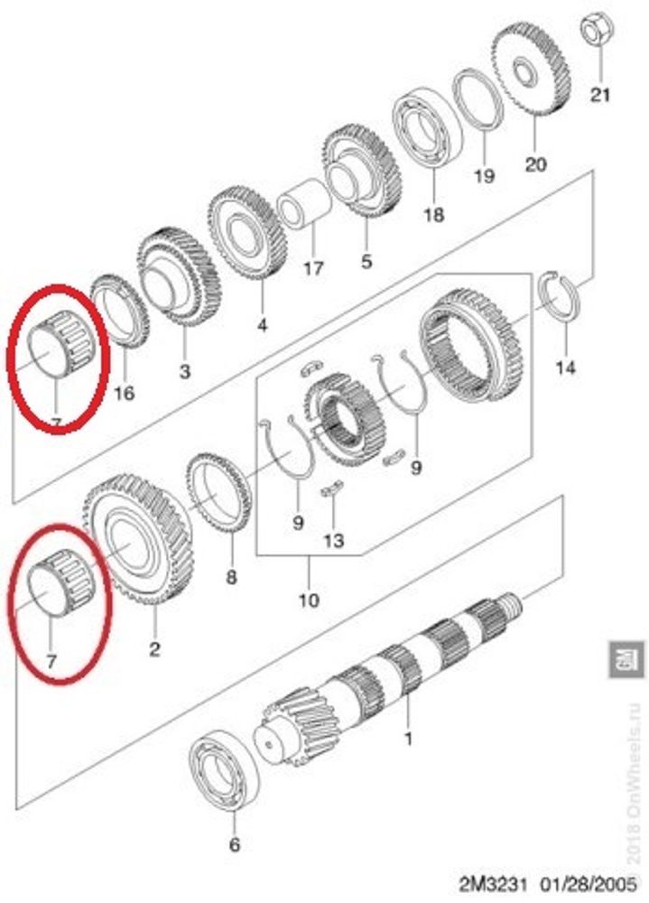 Кор. Chevrolet Aveo Daewoo Matiz Подшипник КПП 1,2 и 5 передачи (игольч.) (General Motors)