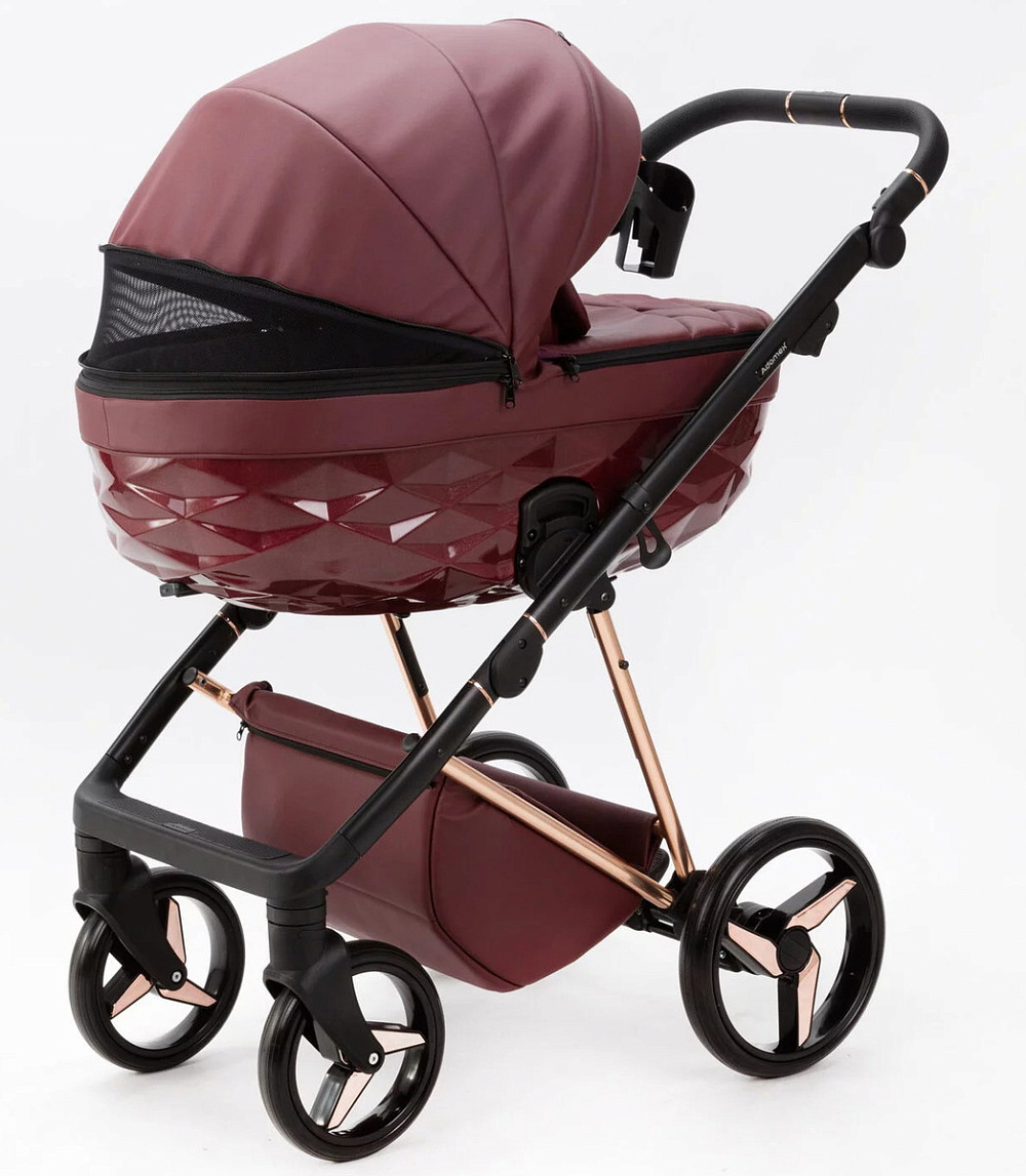 Детская коляска Adamex Quantum Superstar Deluxe 2 в 1 Q-STAR141-K (БОРДОВ.КОЖА+БОРДОВ.ДНО+РОЗОВ.ЗОЛОТО.РАМА)