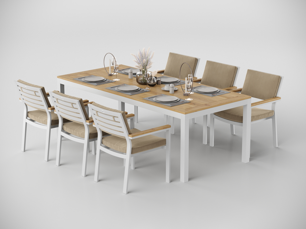 Обеденная группа Gardenini Premium Bella 220 белый бежевый со стульями Bella