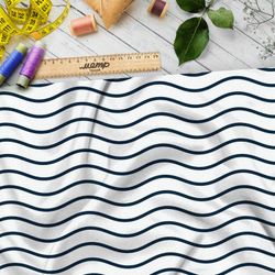 Ткань сатин чёрные волны на белом фоне