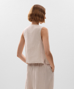 Oysho Топ с завязками из 100% льна, песочный меланж