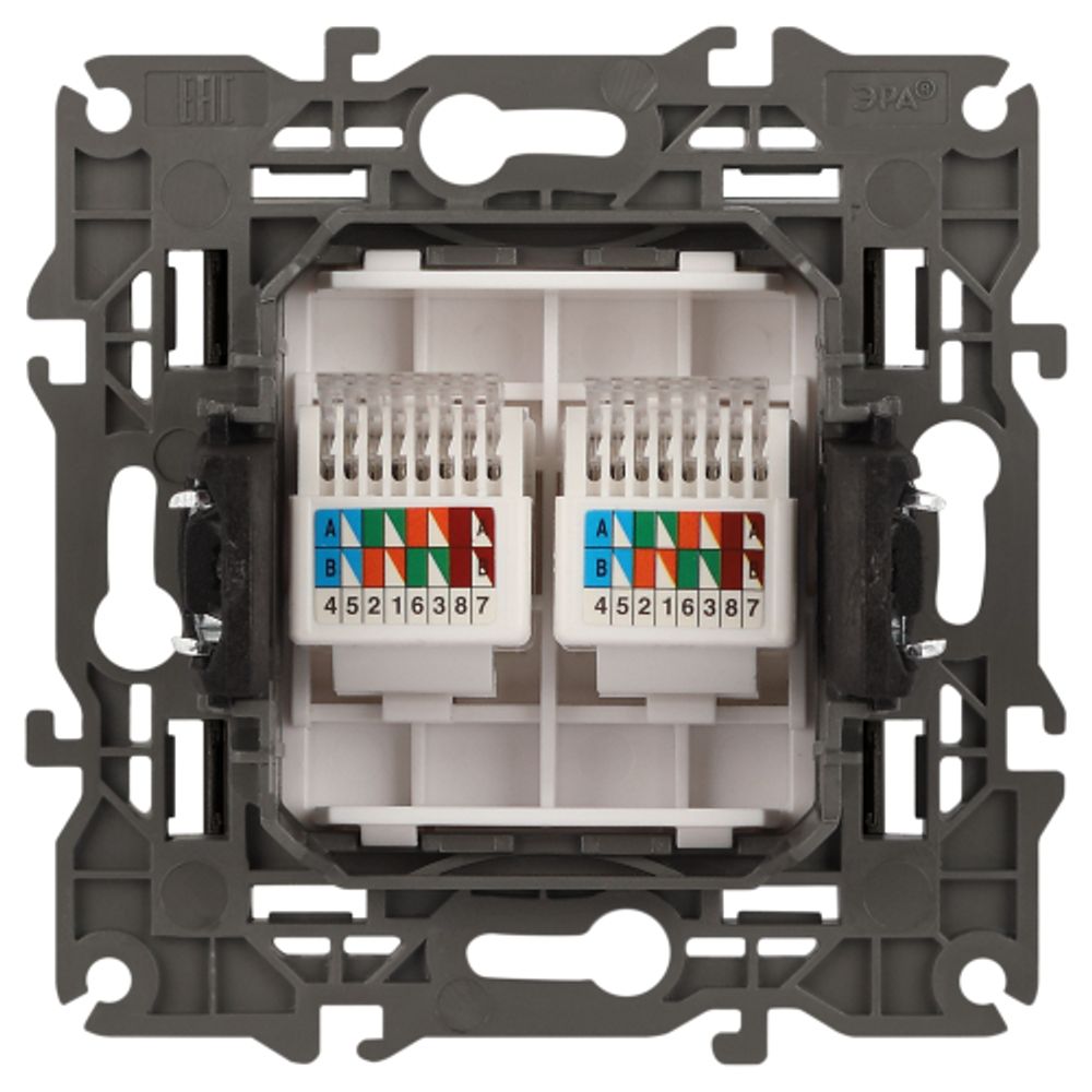 14-3108-05 ЭРА Розетка 2хRJ45, IP20, антрацит