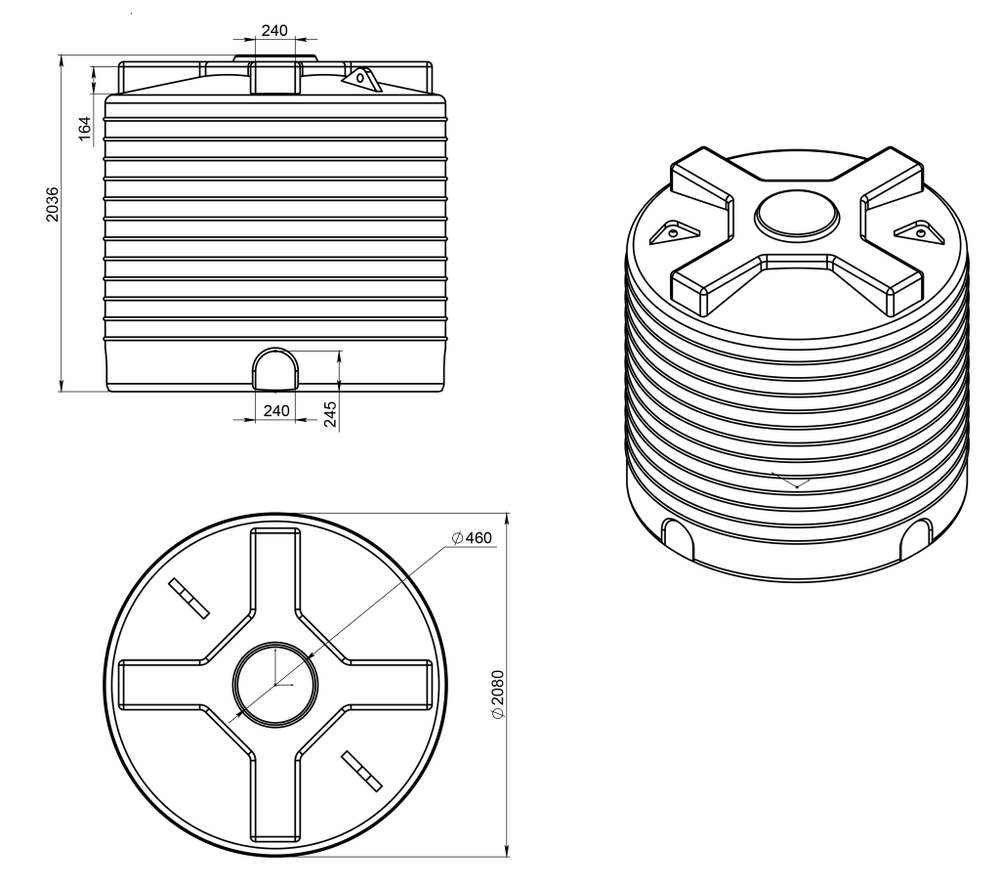 Емкость вертикальная усиленная 6000л Политим 6000 л.(2800x2800x2036см;красный
) - арт.560755