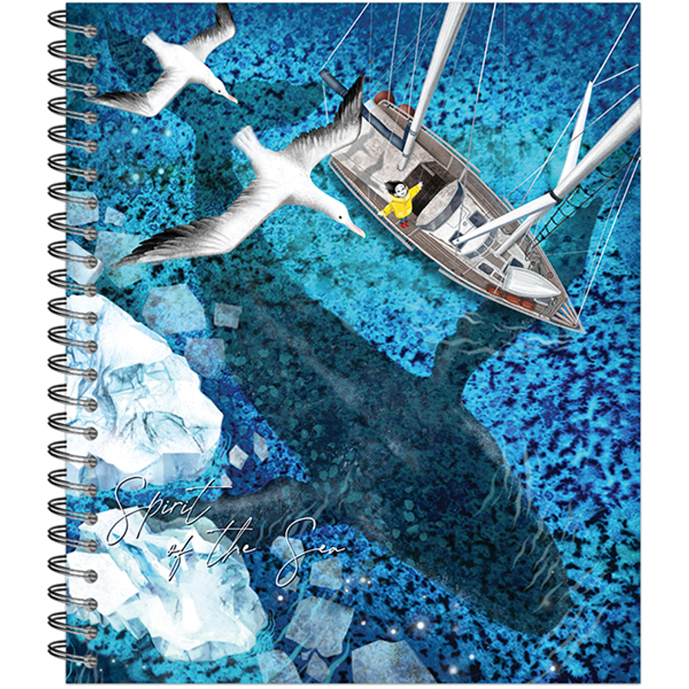 Тетрадь общая 96 листов на металлическом гребне "Девочка и киты"