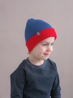 Шапка вязаная хлопковая ТВИНС(Джинс, красный)