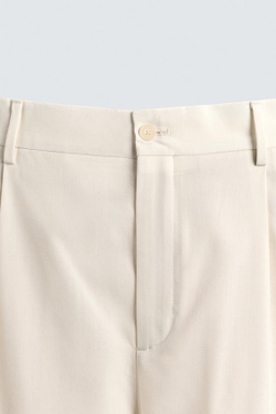 ZARA БРЮКИ СО СКЛАДКАМИ И ШЕРСТЬЮ, ЭКРЮ