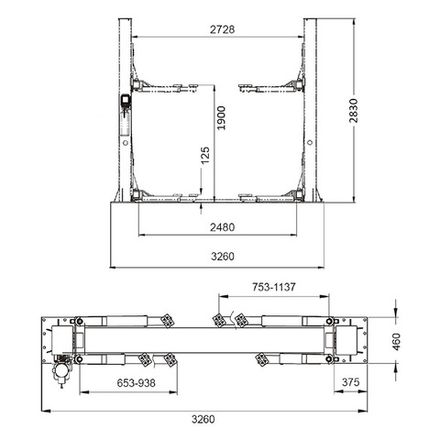 Цена на KraftWell (KRW4DLM/220) Подъемник двухстоечный г/п 4000 кг электрогидравлический