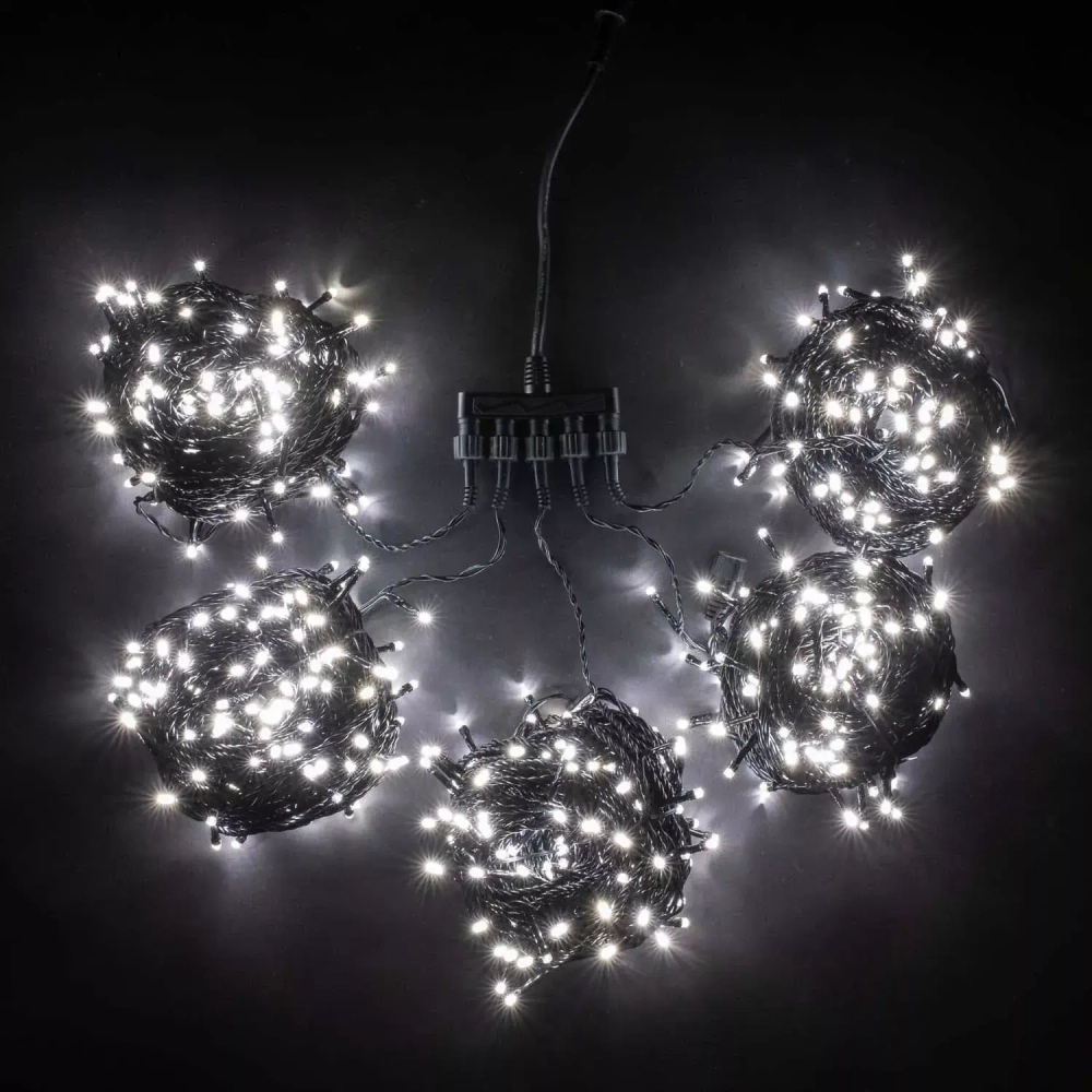 Комплект гирлянд для деревьев 5 лучей по 20 м., 24V., 900 холодных белых LED ламп, черный силикон, Beauty Led (KFT900-2W11-1W)