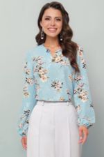 Блузка голубая с цветочным принтом DStrend (Акция)
