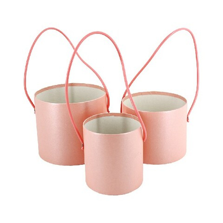 Набор/3шт D16xH14см-D12xH12см без крышки С РУЧКАМИ (Светло-розовый)