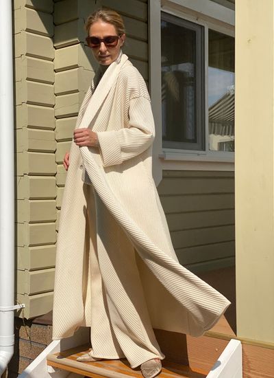 Кардиган-пальто удлинённый в наклонный рубчик