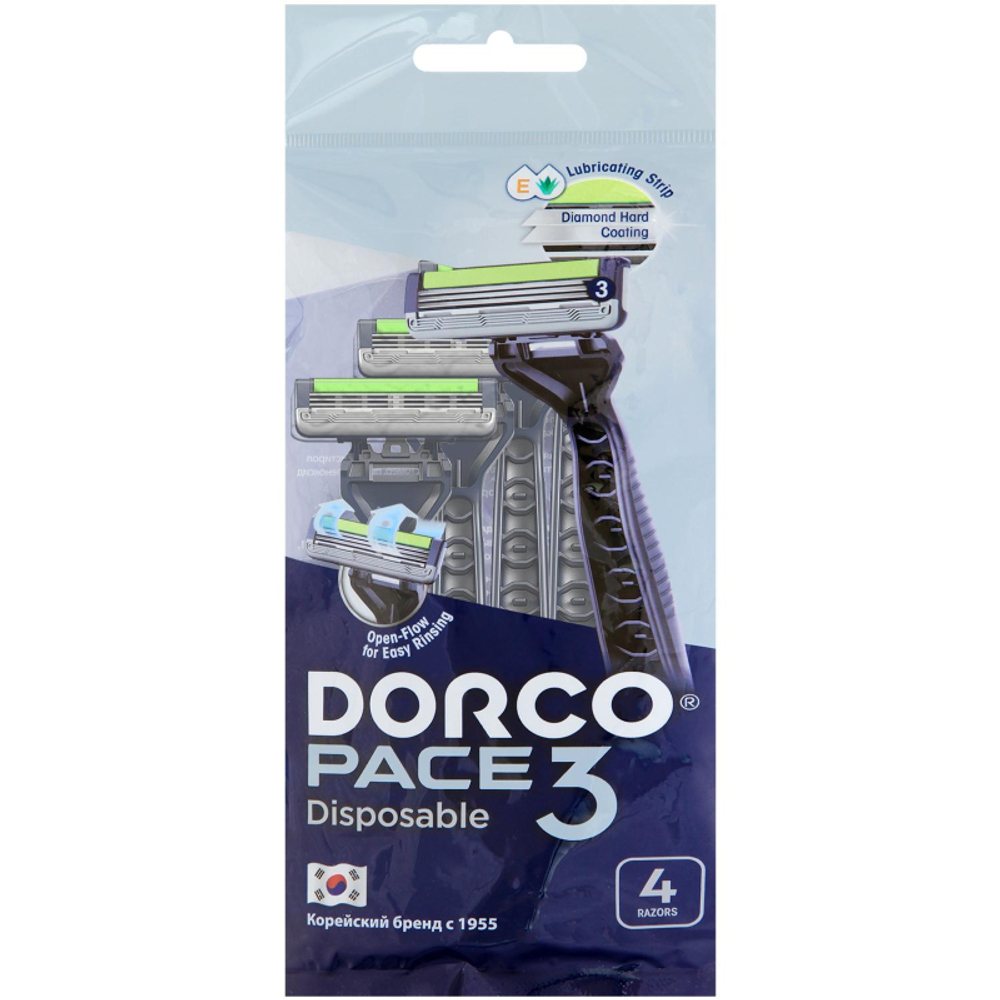 Dorco РACE 3 TRC200BL одноразовый станок (4 шт.) 3 лезвия, плавающая головка, увлажняющая полоса