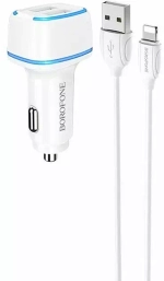 АЗУ с кабелем lightning 2USB 2.4А Borofone BZ14 white