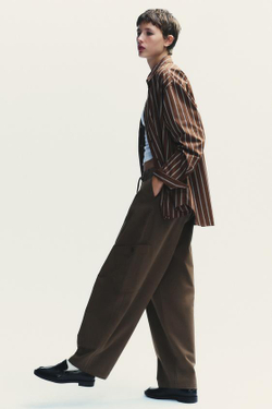 ZARA БРЮКИ-БАЛЛОНЫ КАРГО, КОРИЧНЕВЫЙ