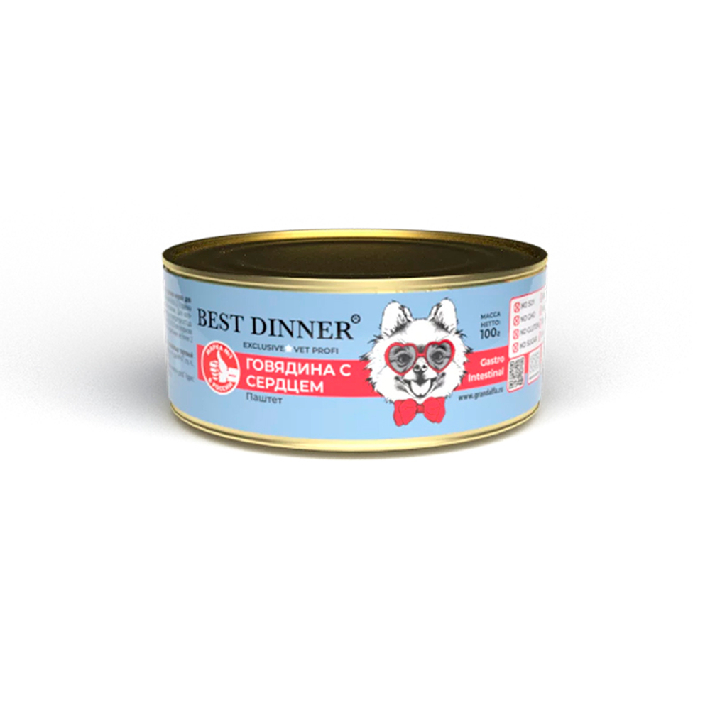 Влажный корм Best Dinner Gastrointestinal Vet Profi паштет говядина/сердце 100г для собак с 6 мес.