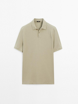 Massimo Dutti Футболка-поло из хлопка, светлый хаки