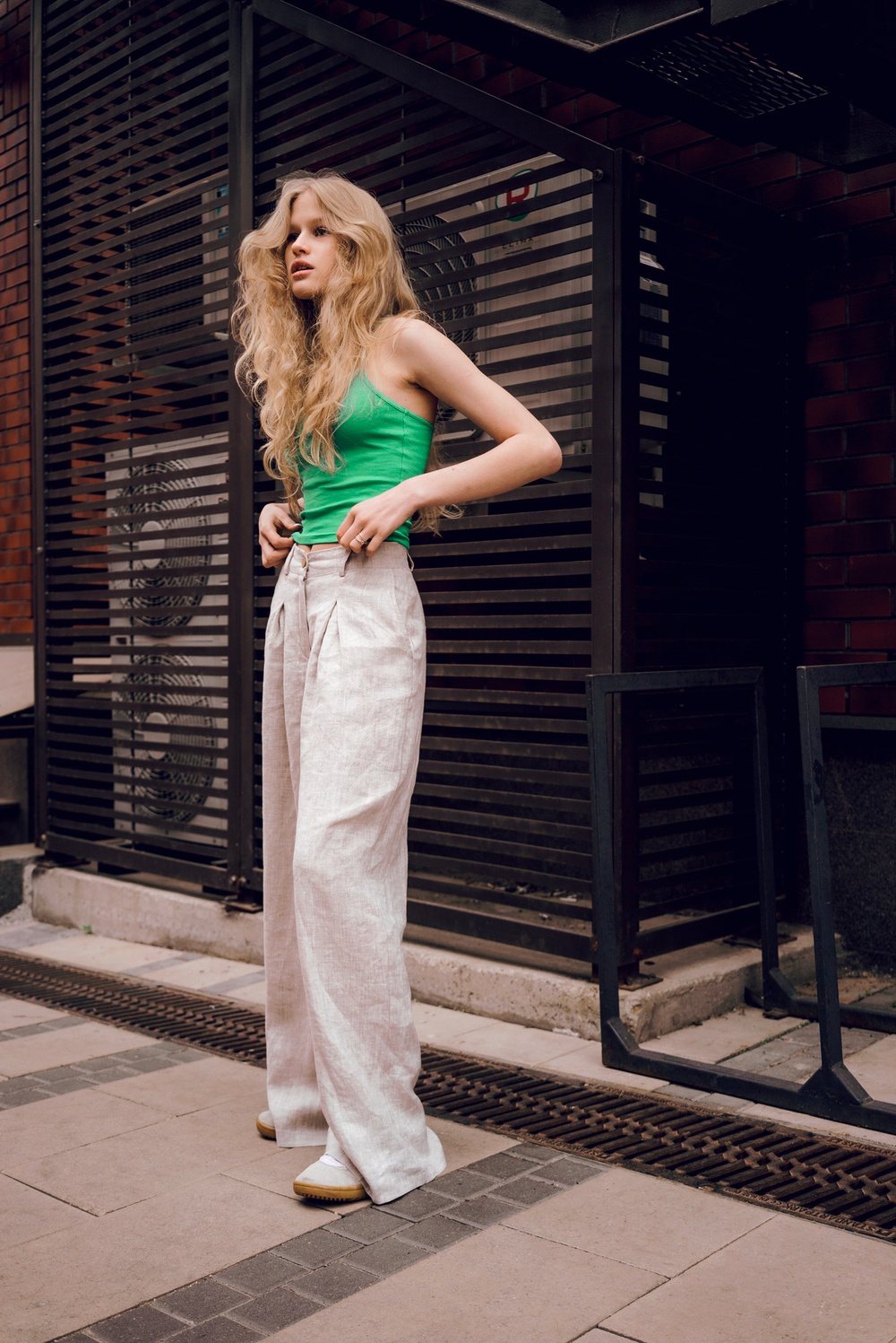 Wide straight linen trousers