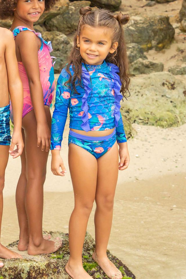 Голубой купальник-танкини с длинными рукавами