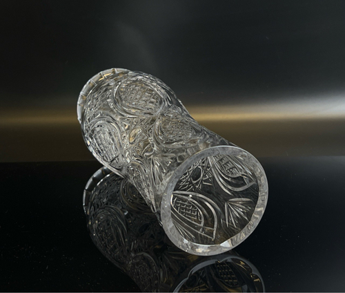 Ваза для цветов хрустальная с алмазной гранью, геометрический орнамент, 27 см, винтаж СССР 1970-1990 гг