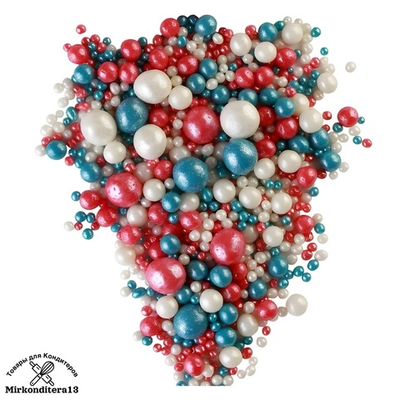 Шарики рисовые «Жемчуг бирюза красный серебро» микс 50 гр