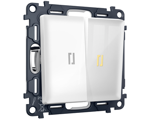 MA104030 Комплект механизма 2-кл проходного выключателя с подсветкой 3200K ALFA Белый глянец QUANT (AP1040, VM120, G22Y)