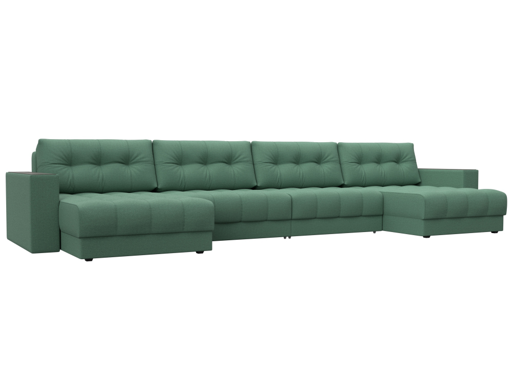 Диван П-образный с декором Лига-049 НПБ Лонг, Амур 11 РОГОЖКА зеленый