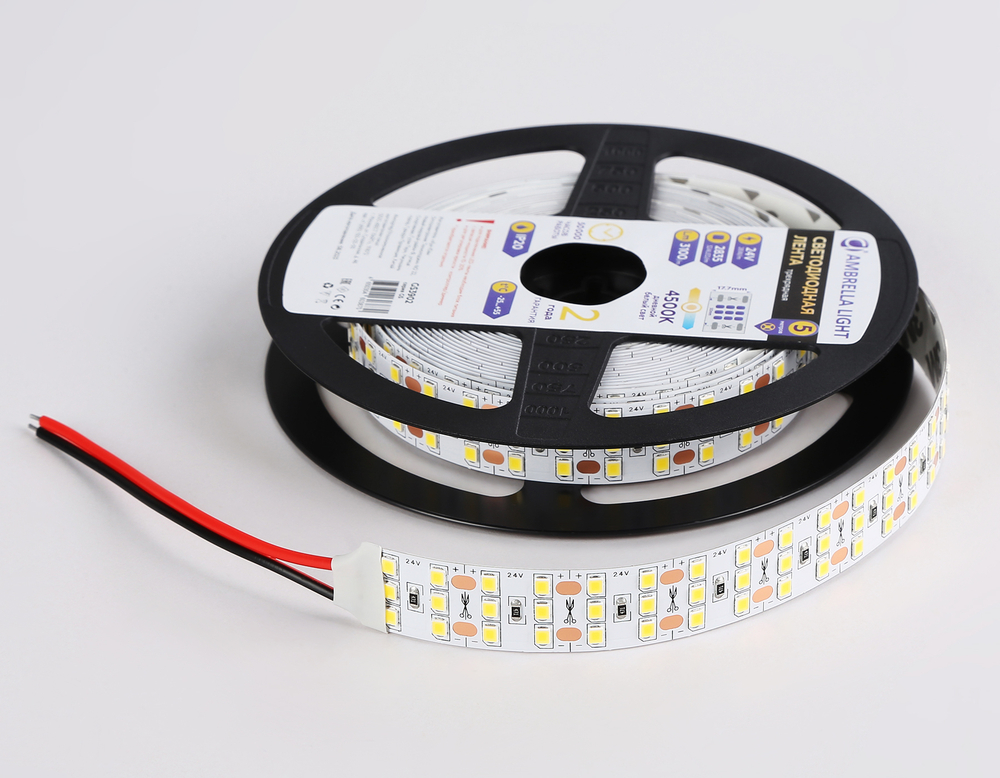 Светодиодная лента трехрядная GS3902 2835 324Led/ 26W m/ 24V IP20 4500K/ 5000*18*1.2mm/ кратность резки 18.5mm (2 конт.)