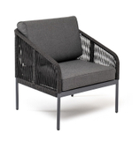 "Канны" кресло плетеное из роупа, каркас алюминий темно-серый (RAL7024) шагрень, роуп темно-серый круглый, ткань Savana grafit