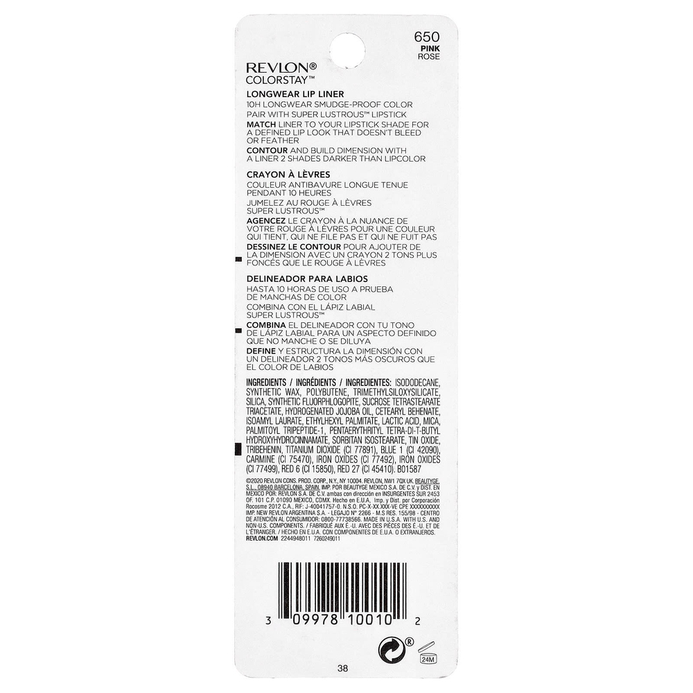 Revlon, Colorstay™, стойкий карандаш для губ, оттенок 650 розовый, 0,28 г (0,01 унции)