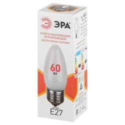 Лампочка ЭРА B36 60Вт Е27 / E27 230В накаливания свечка матовая