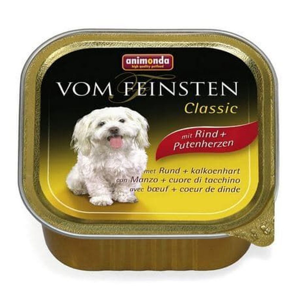 Animonda  Консервы VOM FEINSTEN CLASSIC с сердцем индейки и говядиной  д/собак (150г)