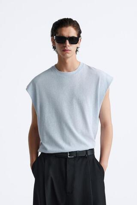 ZARA ТЕКСТУРИРОВАННЫЙ ТОП, НЕБЕСНО-ГОЛУБОЙ