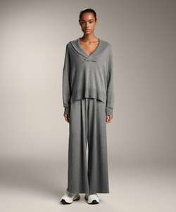 Oysho Джемпер с V-образным вырезом и лацканом, серый меланж