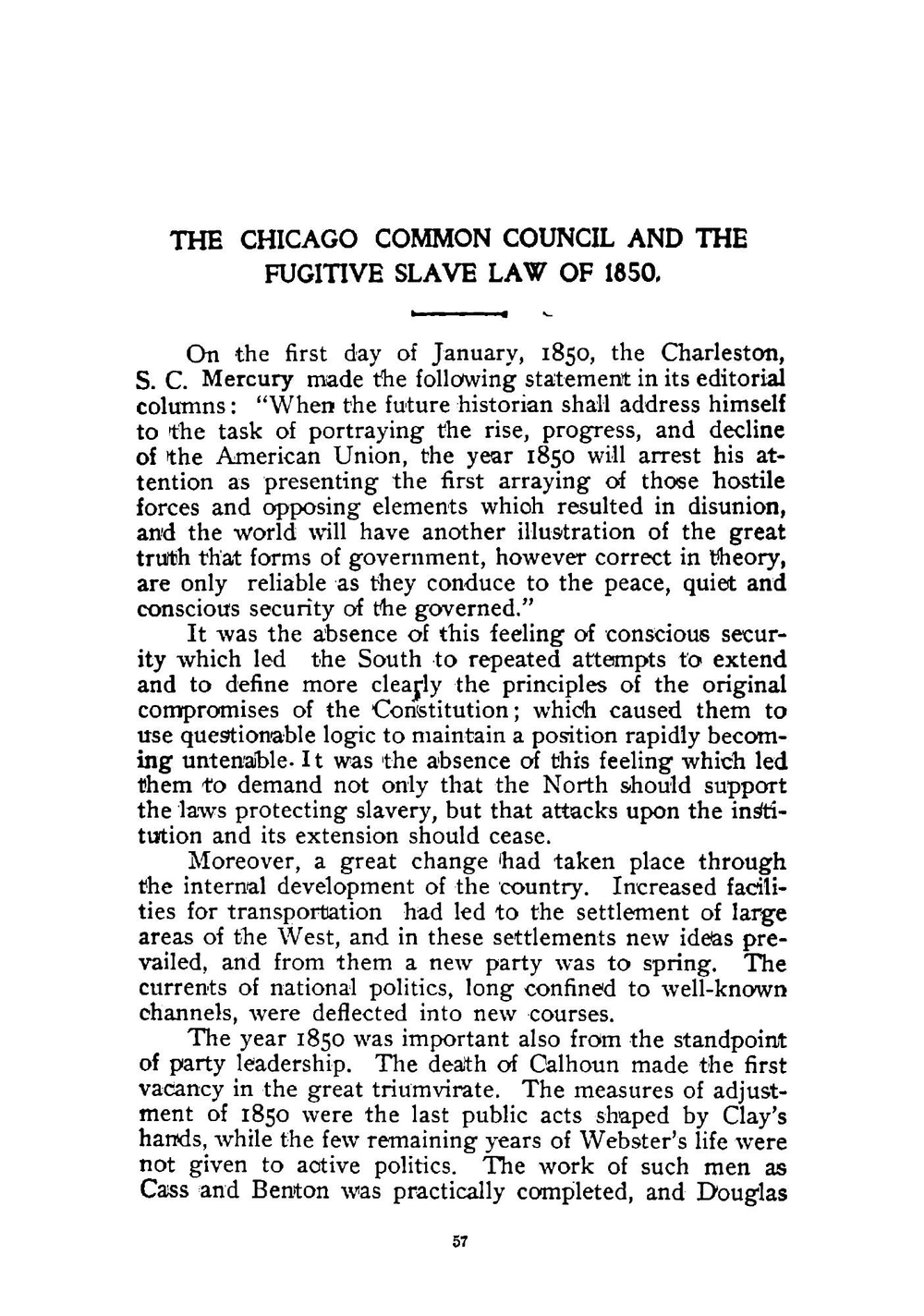 The Chicago Common council and the Fugitive slave law of 1850 | Mann Charles W. (Charles Wesley)