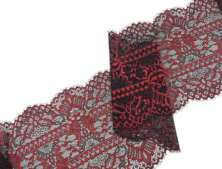 Эластичное кружево, 23 см, черное и винное, м