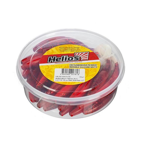 Виброхвост несъедоб. Guru 4,0&#39;/10,16 см Red Sparkles WT 30шт. (HS-30-034-N-30) Helios