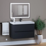 Тумба с раковиной Uperwood Tanos 80 см, подвесная, матовая, черная