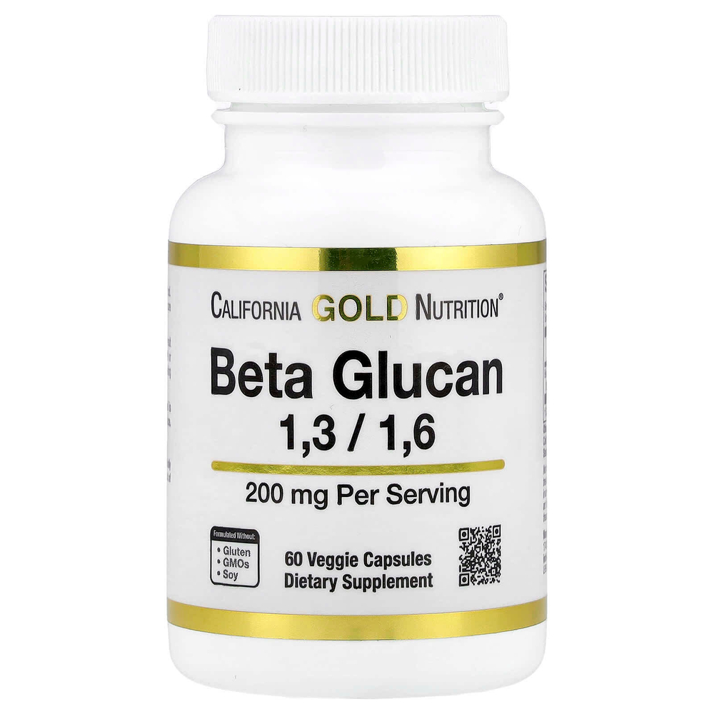 California Gold Nutrition, бета-глюкан 1–3, 1–6, 200 мг, 60 растительных капсул