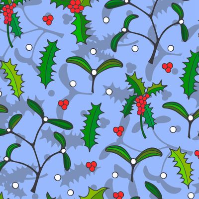 New Year, Christmas seamless pattern. holly, mistletoe.