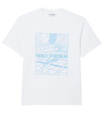 Мужская теннисная футболка Lacoste Tennis Court Print Cotton - white