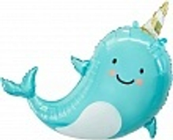 Шар (34""/86 см) Фигура, Маленький нарвал-единорог, 1 шт. Г210