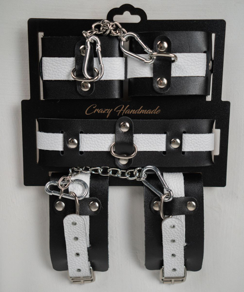 Набор фиксаторов из черной и белой натуральной кожи