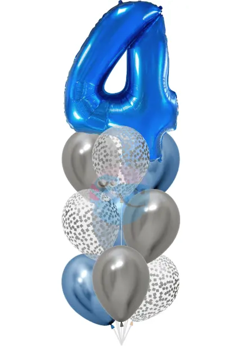 Фонтан c синей цифрой «4» из 10 воздушных шаров с гелием