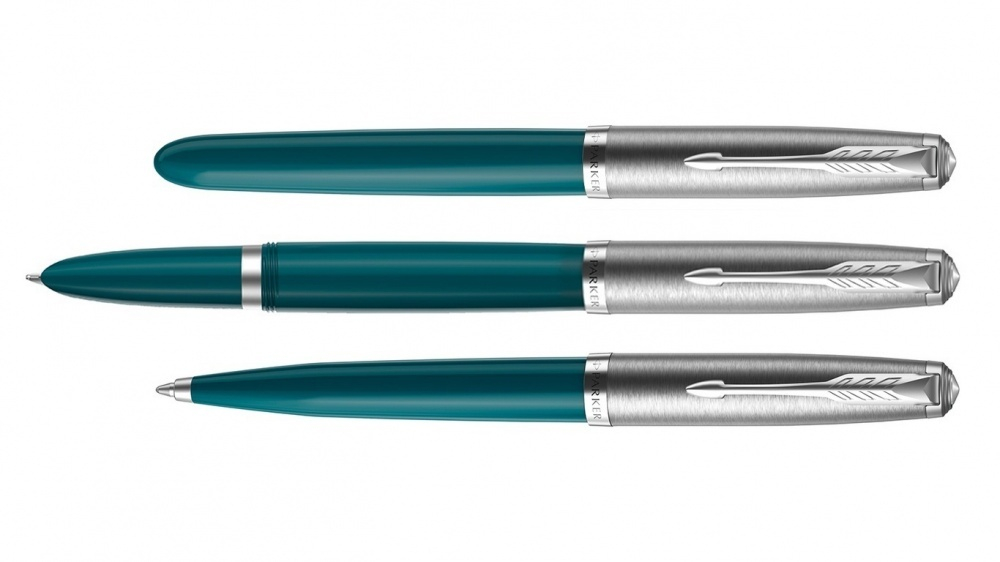 Перьевая ручка Parker 51 CORE TEAL BLUE CT, перо: F, цвет чернил: black/blue, в подарочной упаковке.