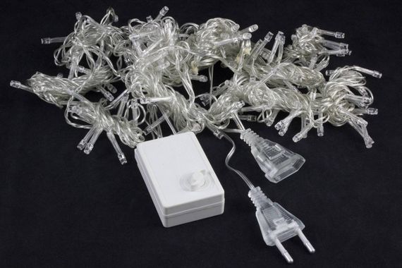 Занавес с контроллером 1.5*1 м., 220V, 100 разноцветных LED ламп, соединяемый, прозрачный провод, Winner (m.03.5T.100+)