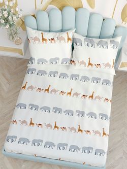 Постельное белье Сказка "Саванна" евро Наволочка 50х70 см 2 шт Простынь на резинке 180х200 см Пододеяльник 200х215 см, перкаль