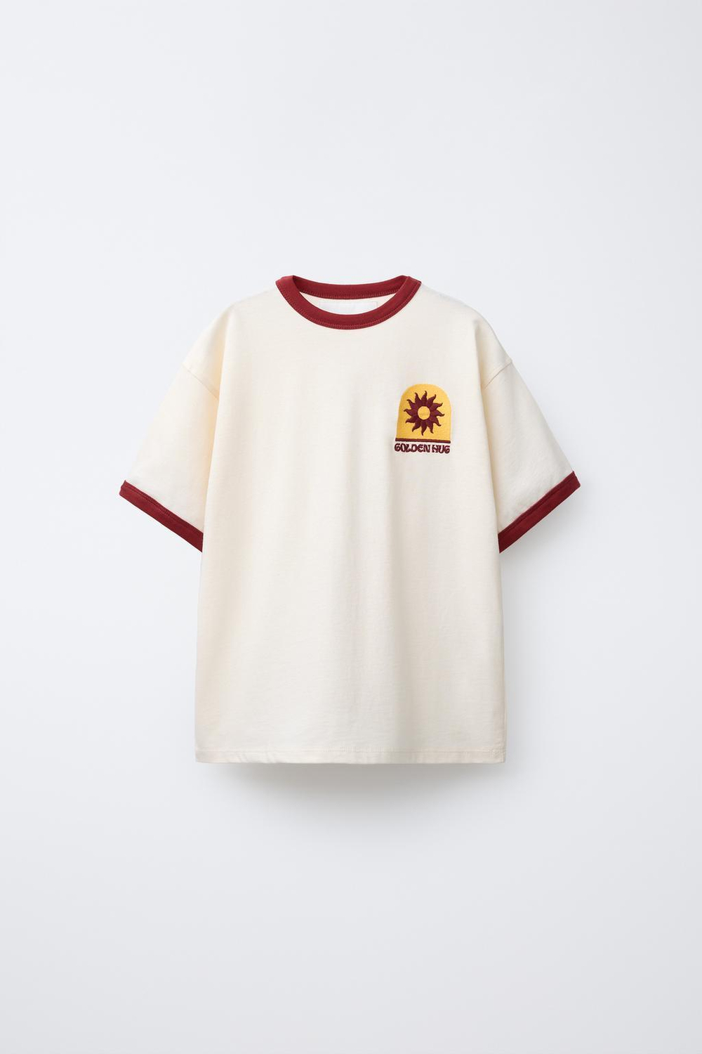 ZARA ФУТБОЛКА С КОНТРАСТНОЙ ВЫШИВКОЙ, ЭКРЮ