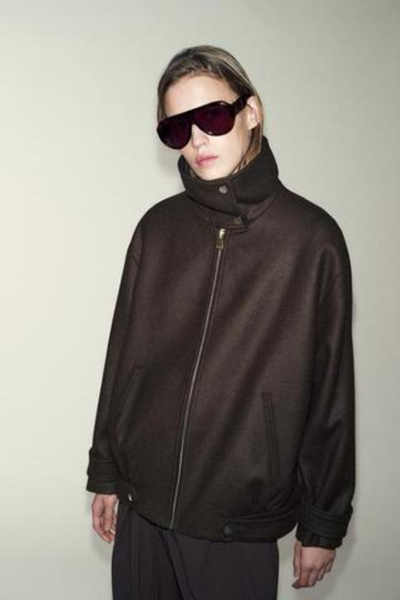 ZARA БОМБЕР ИЗ ШЕРСТИ С ВЫСОКИМ ВОРОТНИКОМ, КОРИЧНЕВЫЙ