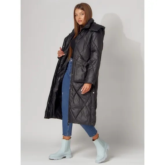 Пальто утеплённое стёганое женское, цвет чёрный, размер 48